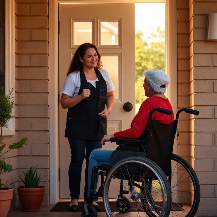 Support coordinator introducing a new support worker to a participant in a wheelchair