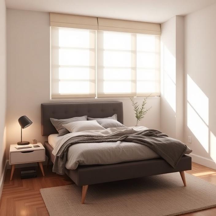 Calm SDA bedroom with smart blinds and assistive technology