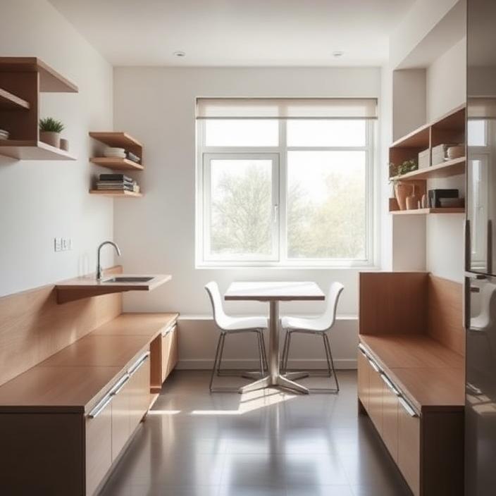 Modern accessible apartment kitchen with lowered benches and dining nook