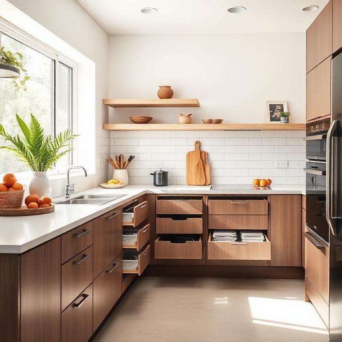 Modern accessible kitchen with lowered benchtops and pull-out drawers