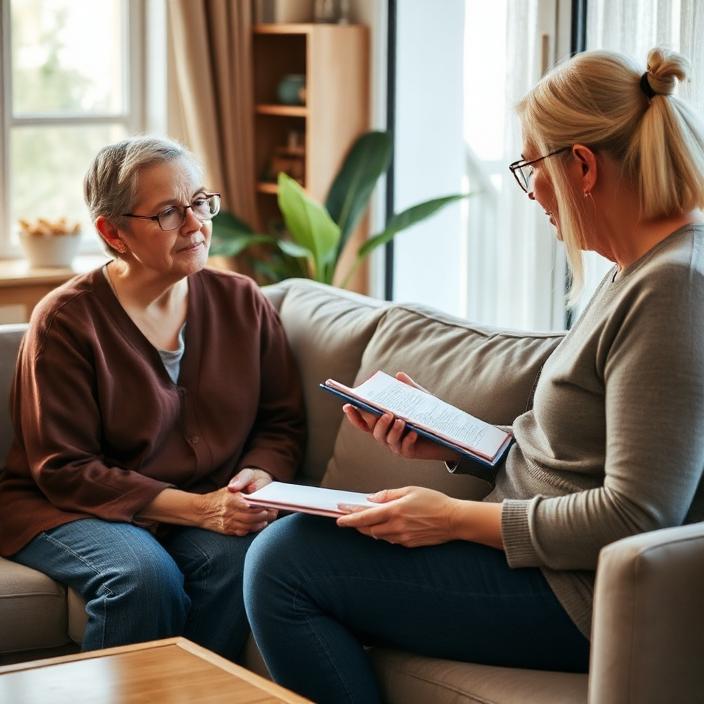 Support coordinator taking notes during a home visit with a participant