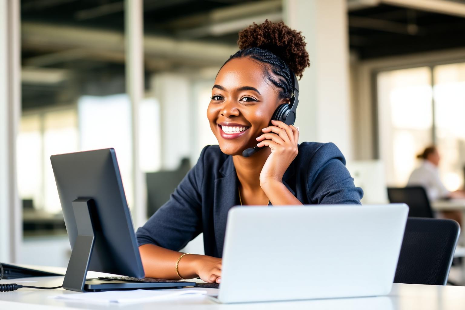 Friendly Wise Healthcare client relationship team member smiling on a headset