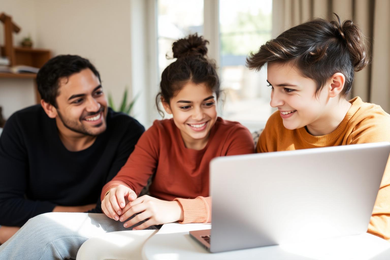 Family researching NDIS providers together at home